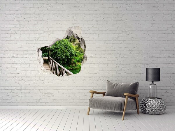 Hole in the wall sticker A green paradise with a wooden bridge