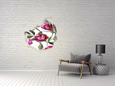 3D wall hole wallpaper Pink peonies