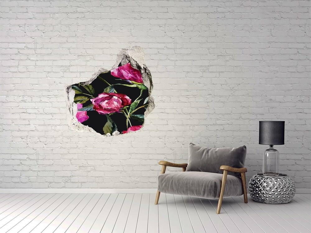 Hole in the wall sticker Pink peonies