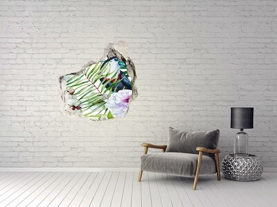 3D wall hole wallpaper Tropical oasis with a bird
