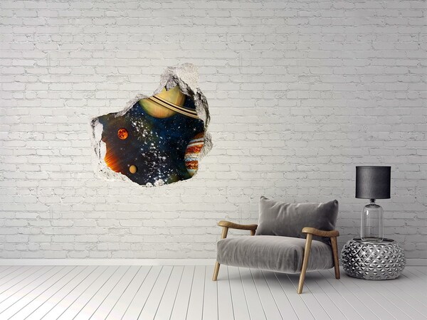 3D wall hole wallpaper Solar system