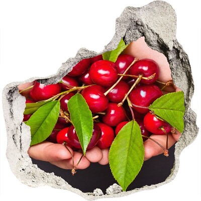 Hole in the wall decal Red cherries in hands