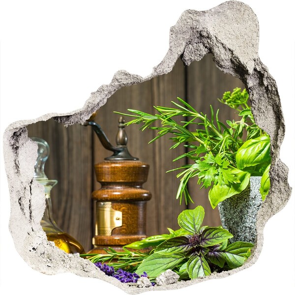 3D wall hole wallpaper Herbs in a mortar