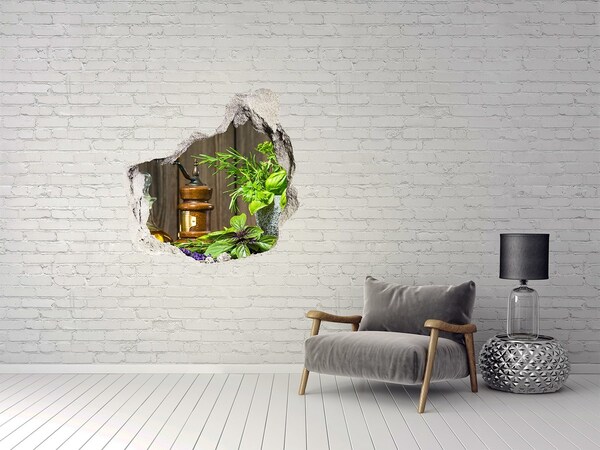 3D wall hole wallpaper Herbs in a mortar