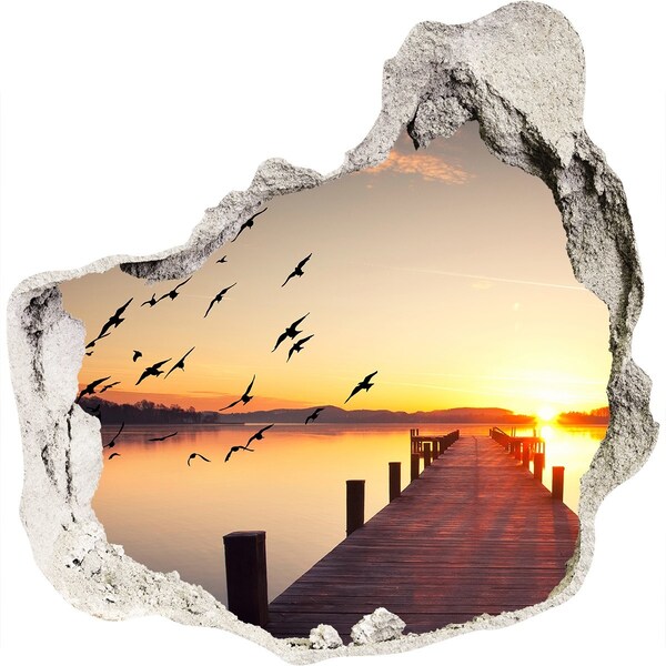 Hole in the wall decal Sunset over the lake