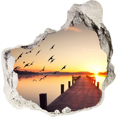 Hole in the wall decal Sunset over the lake