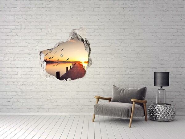 Hole in the wall decal Sunset over the lake