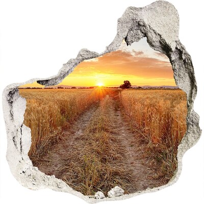Hole in the wall decal Golden sunset over a grain field