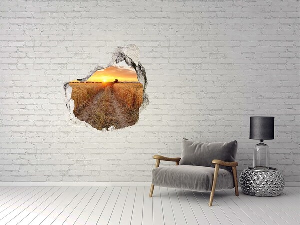Hole in the wall decal Golden sunset over a grain field