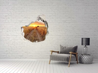 Hole in the wall decal Golden sunset over a grain field