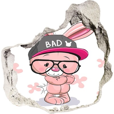 3D wall hole Bunny in a hat