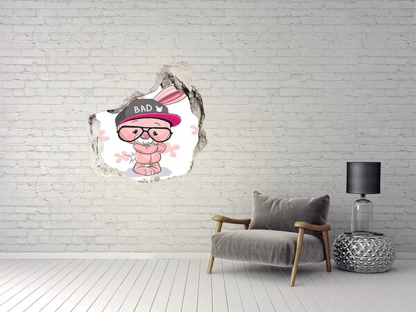 3D wall hole Bunny in a hat