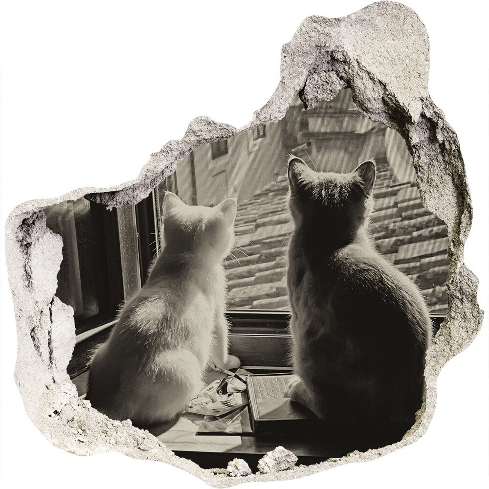 3D wall hole Cats by the window