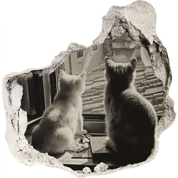 3D wall hole Cats at the window