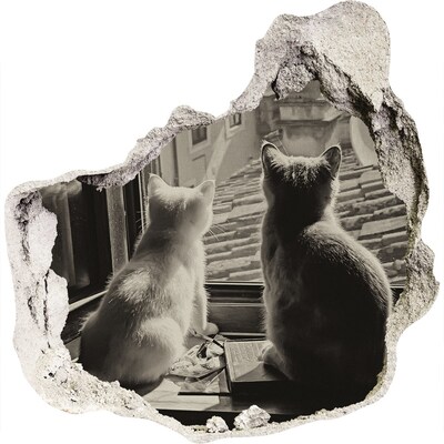 3D wall hole Cats at the window