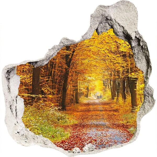 3D wall hole Autumn alley in the forest