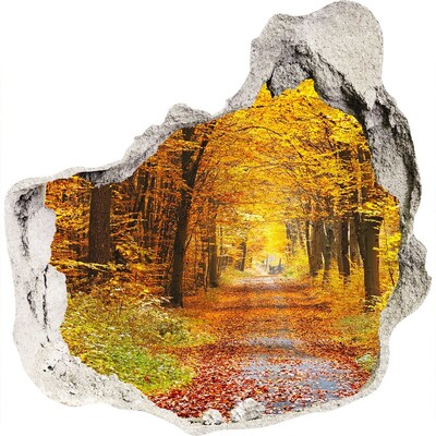 3D wall hole Autumn alley in the forest