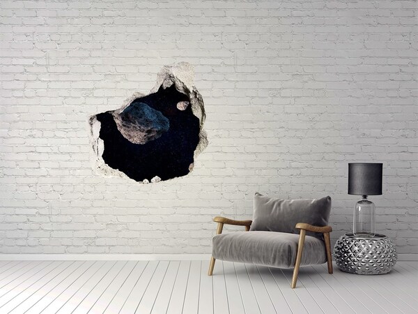 3D wall hole wallpaper Cosmic space behind the wall