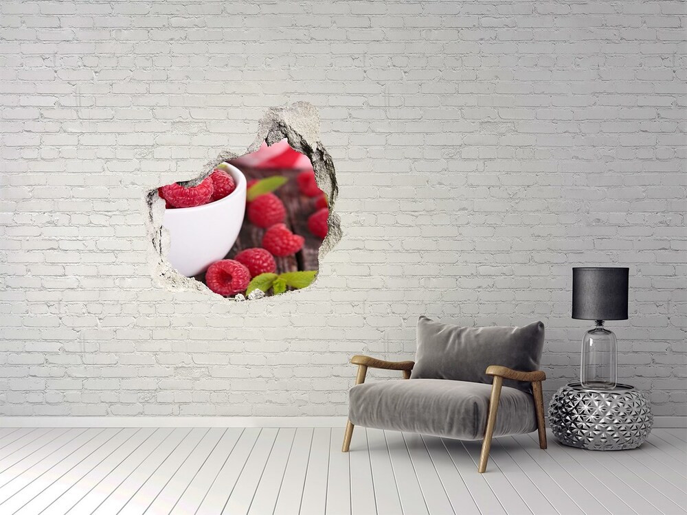 Hole wall sticker Raspberries in a bowl