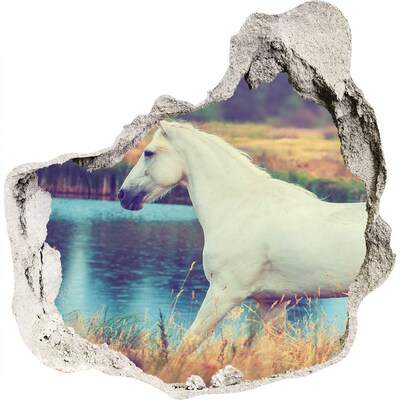 Hole in the wall decal White horse by the lake