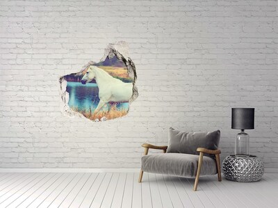 Hole in the wall decal White horse by the lake