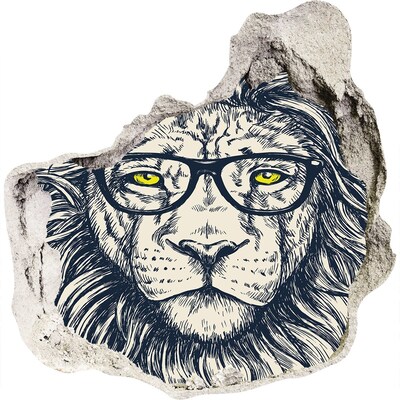 Hole wall sticker Lion with glasses
