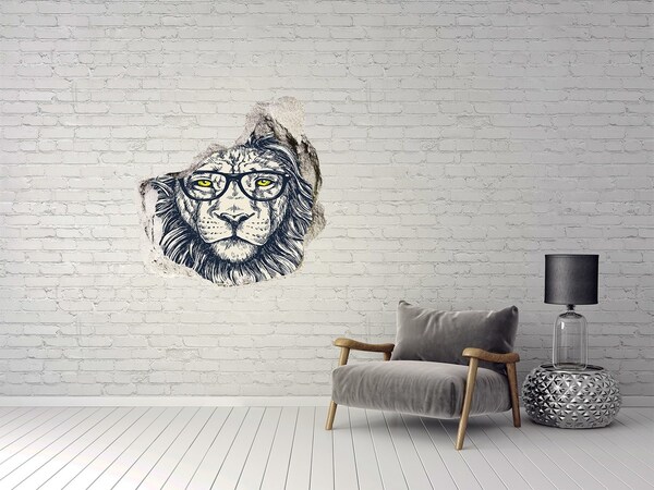 Hole wall sticker Lion with glasses