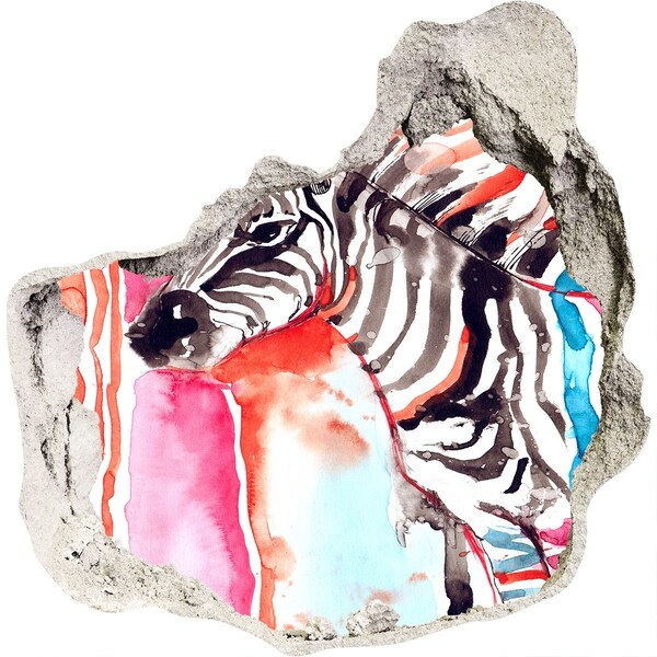 Hole in the wall sticker Colorful zebra