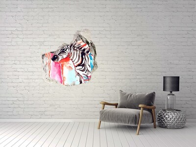 Hole in the wall sticker Colorful zebra