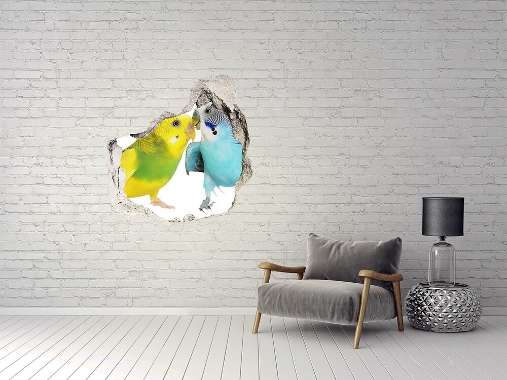 Hole in the wall decal Faded parakeets