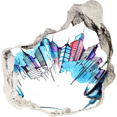 Hole in the wall sticker A modern city in ruins