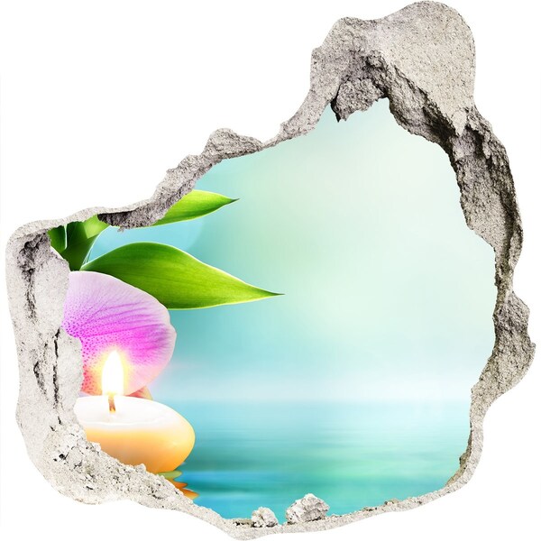 Hole in the wall decal A peaceful oasis with a flower and a candle