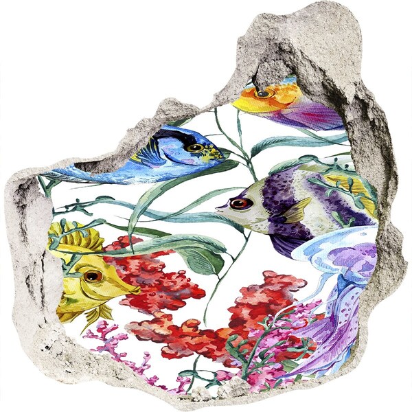 Hole in the wall sticker An underwater world full of colorful fish