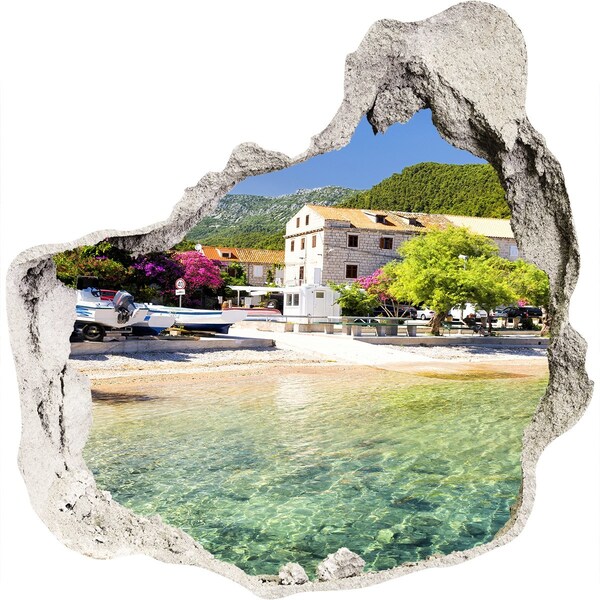 Hole in the wall sticker A seaside landscape with a charming village