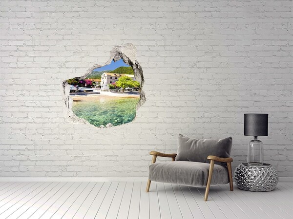 Hole in the wall sticker A seaside landscape with a charming village