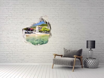 Hole in the wall sticker A seaside landscape with a charming village