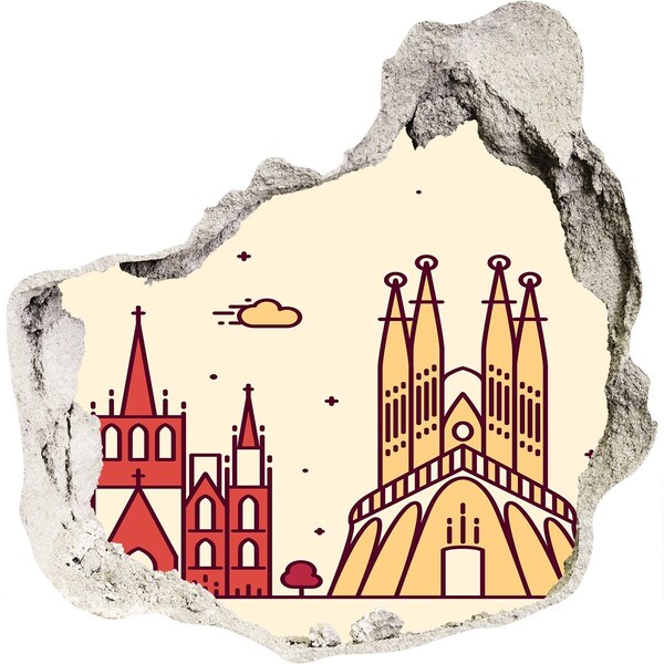 3D wall hole wallpaper Catalan architecture