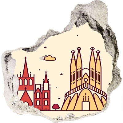 3D wall hole wallpaper Catalan architecture