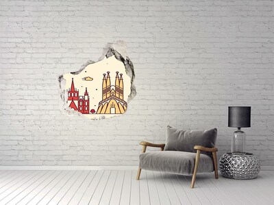 3D wall hole wallpaper Catalan architecture