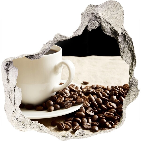 3D wall hole wallpaper Coffee in the heart of the wall