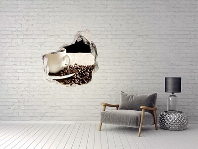 3D wall hole wallpaper Coffee in the heart of the wall