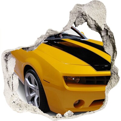 Hole in the wall decal Golden sports car
