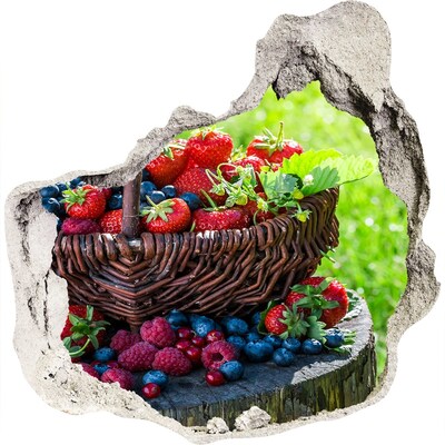 3D wall hole wallpaper A basket full of forest fruits