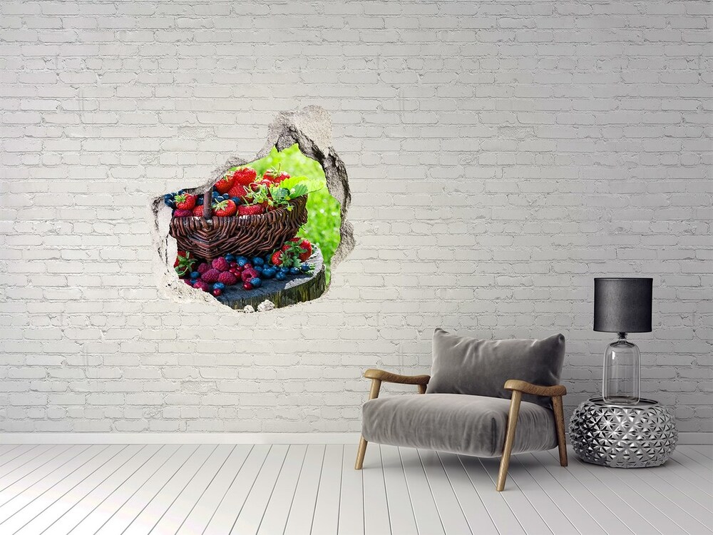 3D wall hole wallpaper Forest fruit basket