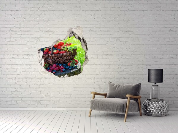 3D wall hole wallpaper A basket full of forest fruits