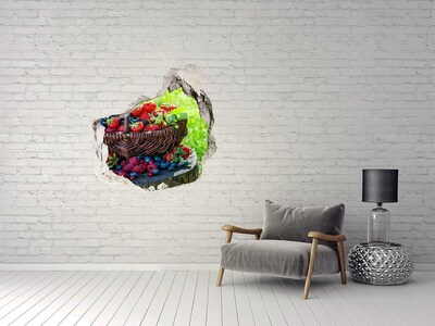 3D wall hole wallpaper A basket full of forest fruits