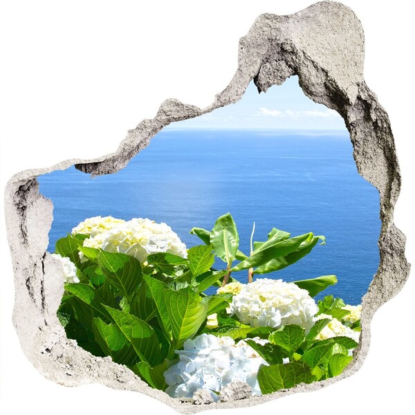 3D wall hole wallpaper View of the sea through a hole in the wall