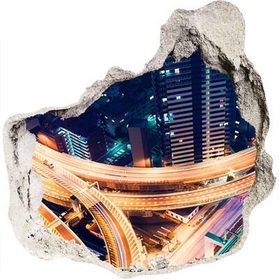 Hole in the wall sticker View of the city at night