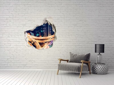 Hole in the wall sticker View of the city at night