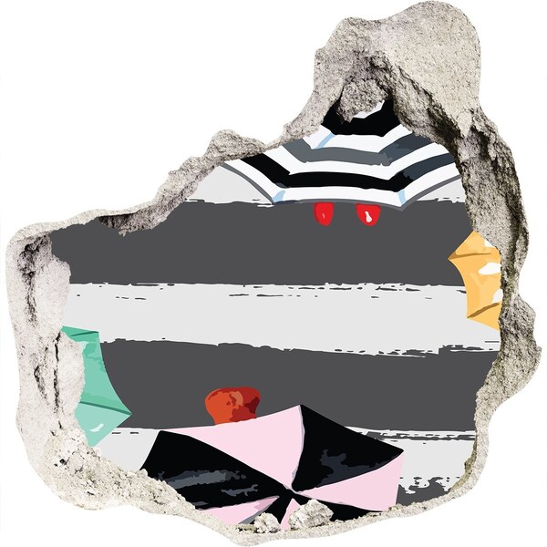 Hole in the wall sticker Mysterious beach with umbrellas